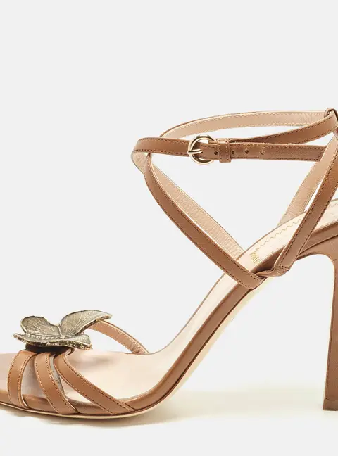 Etro Size 39 Brown Leather Butterfly Metal Embellished Ankle Strap Sandals
