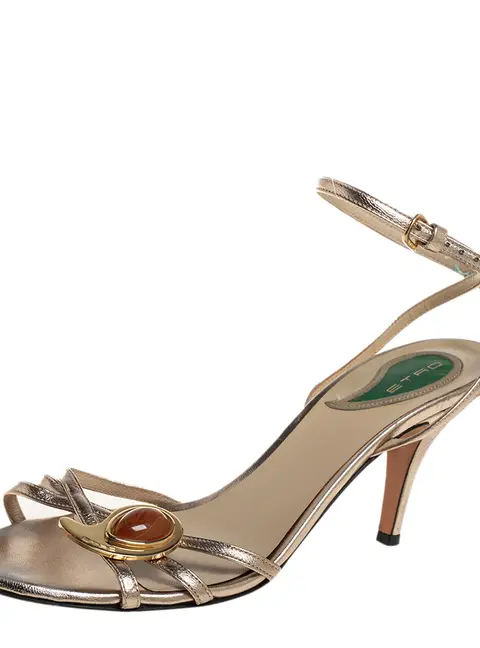Etro Gold Leather Ankle Strap Sandals Size 41