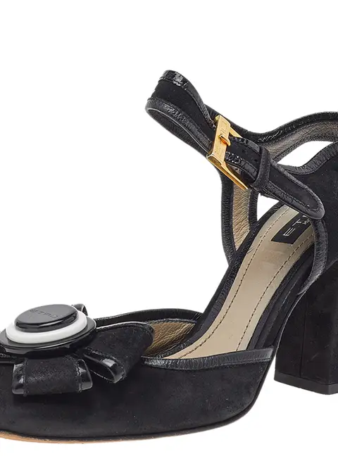 Etro Black Suede Ankle Strap Bow Sandals Size 37