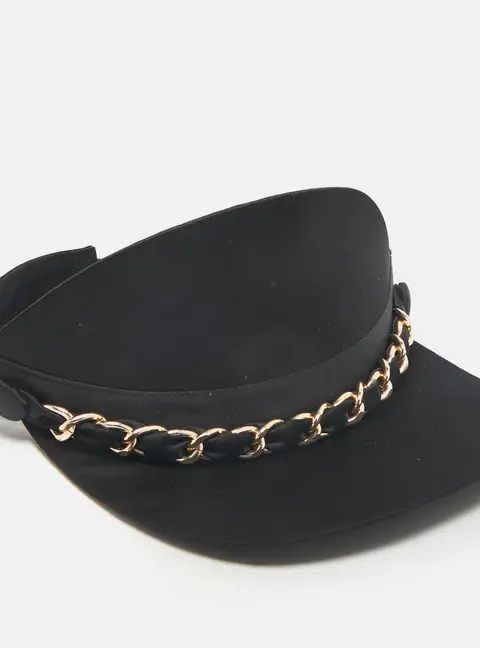 Eugenia Kim Black Chain Embellished Satin Visor