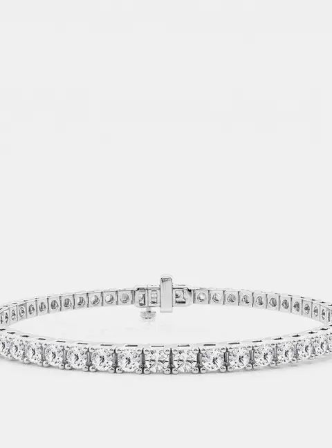 14K White Gold Round Lab Grown Diamond Four Prong Box Tennis Bracelet (5 ctw)
