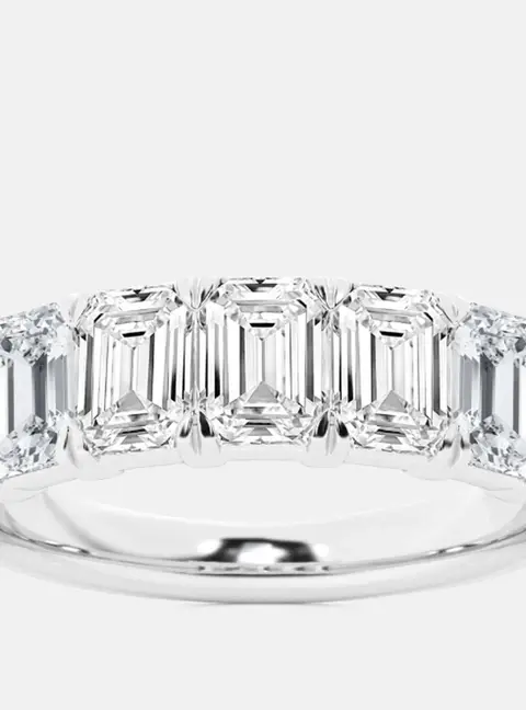 14K White Gold Emerald Lab Grown Diamond Five-Stone Anniversary Band US 7 (3 ctw)