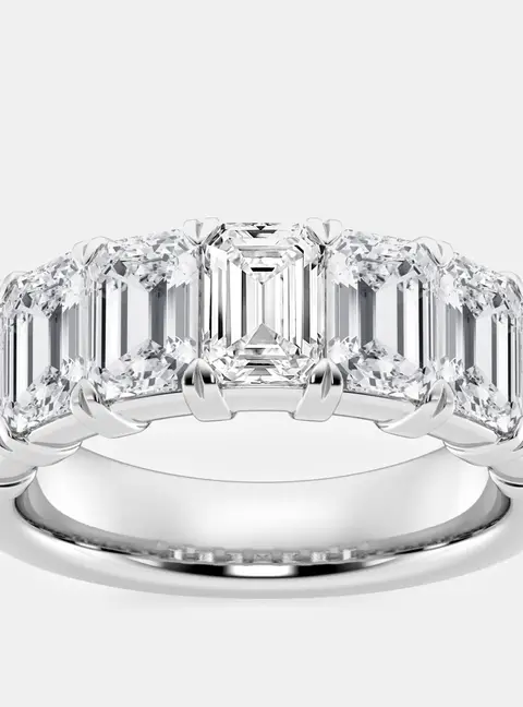 14K White Gold Emerald Lab Grown Diamond Seven-Stone Anniversary Band US 7 (5 ctw)