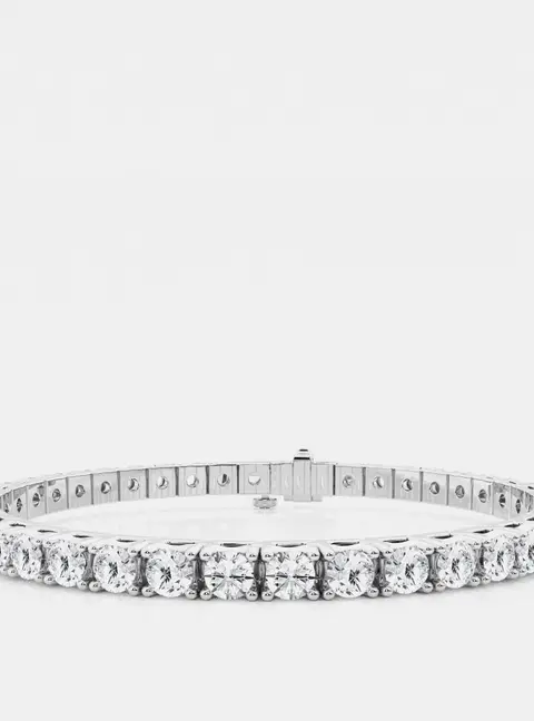 14K White Gold Round Lab Grown Diamond Four Prong Box Tennis Bracelet (8 ctw)
