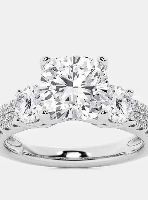14K White Gold Cushion & Round Lab Grown Diamond Engagement Ring with Double Row Side Accents US 7 (1 1/2 ctw)