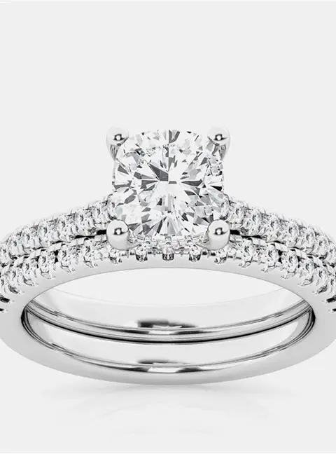 2 ct 14k White Gold Lab Grown Diamond Bridal Ring Set US 7