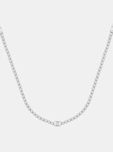 3ct 14k White Gold Lab Grown Diamond Station Necklace