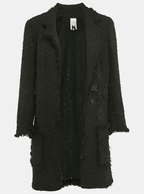 Edward Achour Paris Tweed Applique Detail Open Front Coat M