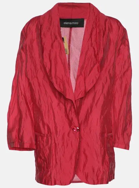 Elena Miro Red Lurex Knit Crinkled Belted Blazer XXL