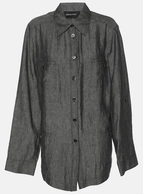Elena Miro Grey Linen Marble Stirup Long Sleeve Shirt L