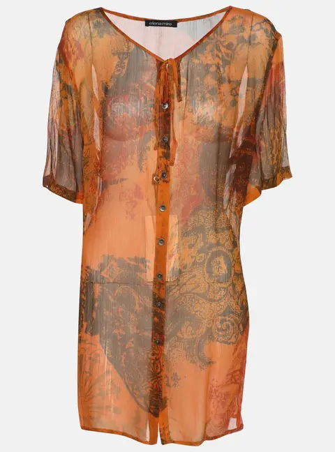 Elena Miro Orange Printed Chiffon Blouse L