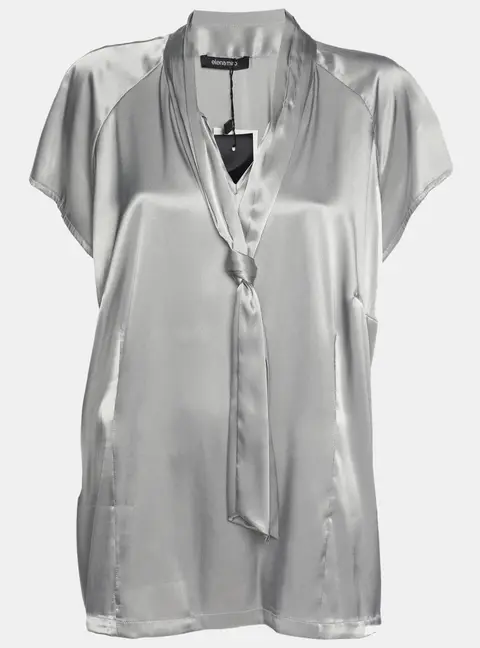 Elena Miro Grey Stretch Satin Neck Tie Top XXL