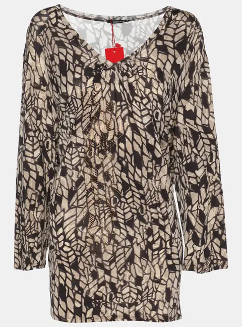 Elena Miro Printed Jersey Embellished V Neck Top XL