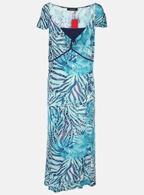 Elena Miro Blue Printed Jersey Sleeveless Midi Dress XL