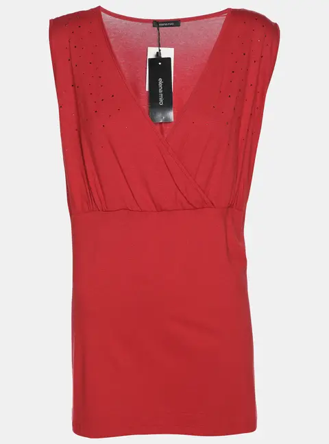 Elena Miro Red Jersey Crystal Embellished V Neck Top L