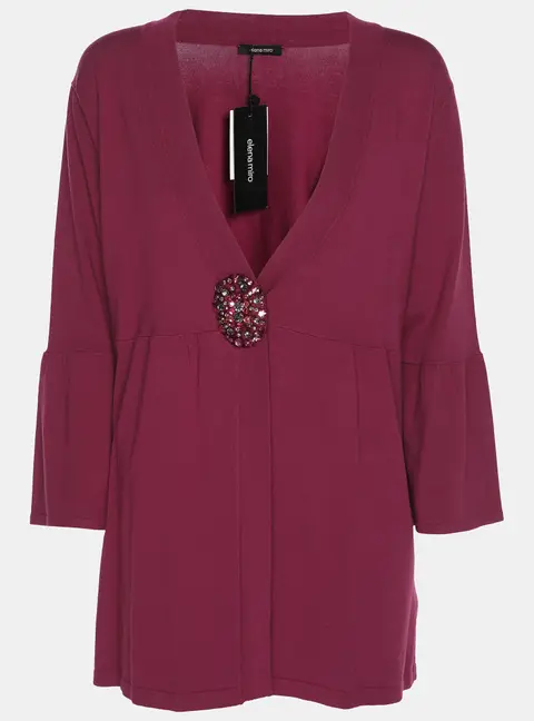 Elena Miro Hot Pink Jersey Crystal Embellished V Neck Blouse L
