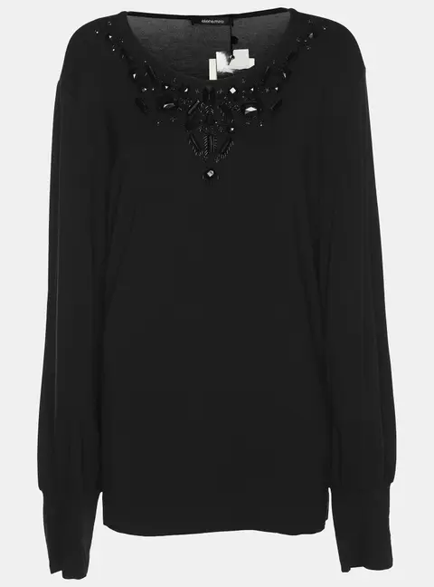 Elena Miro Black Jersey Embellished Long Sleeve Sweater L