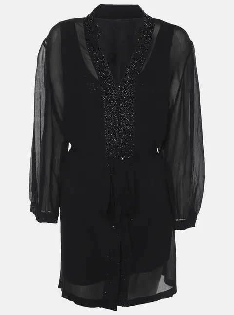 Elena Miro Black Chiffon Embellished Long Sleeve Shirt Set XL