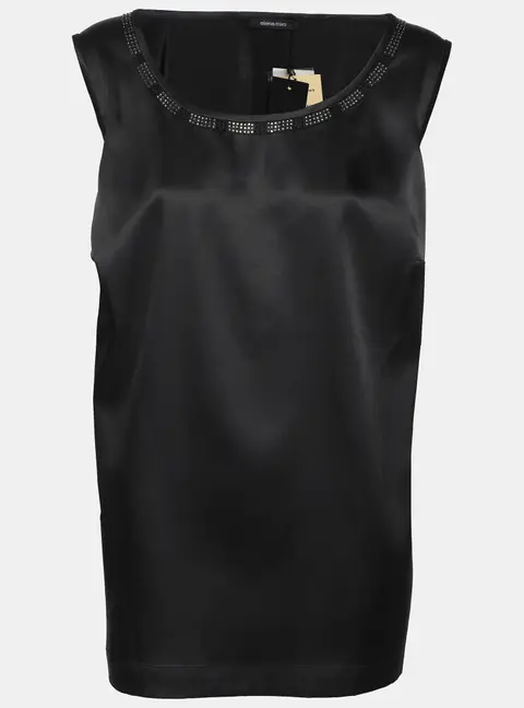 Elena Miro Black Satin Crystal Embellished Sleeveless Camisole L