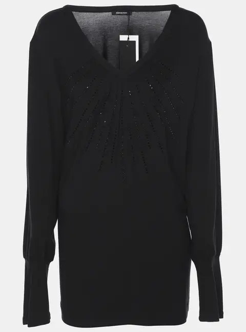 Elena Miro Black Jersey Embellished V Neck Top XXL