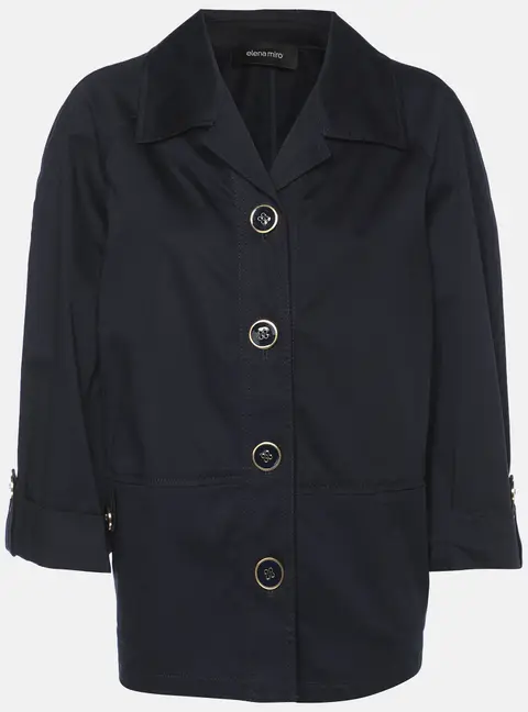 Elena Miro Navy Blue Stretch Cotton Single Breasted Short Coat L