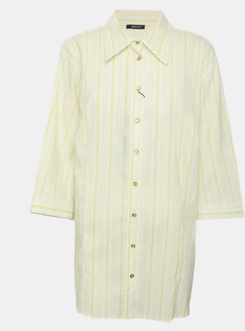 Elena Miro Green Striped Stretch Cotton Long Sleeve Shirt XXL