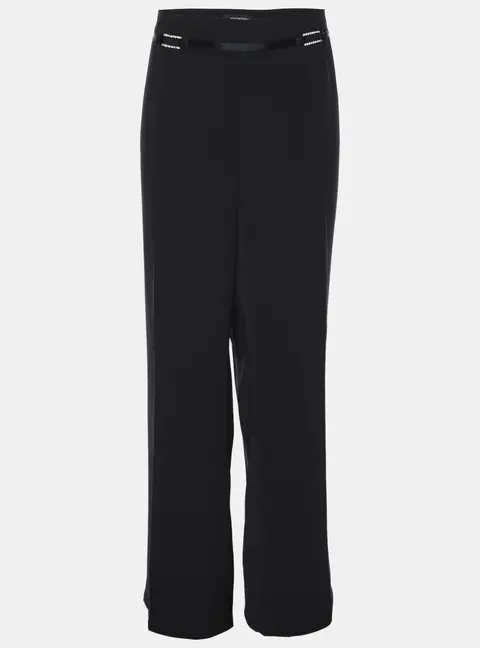 Elena Miro Navy Blue Fabric Crystal Embellished Wide Leg Pants XXL