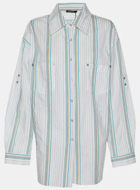 Elena Miro White Striped Cotton Button Front Shirt XL