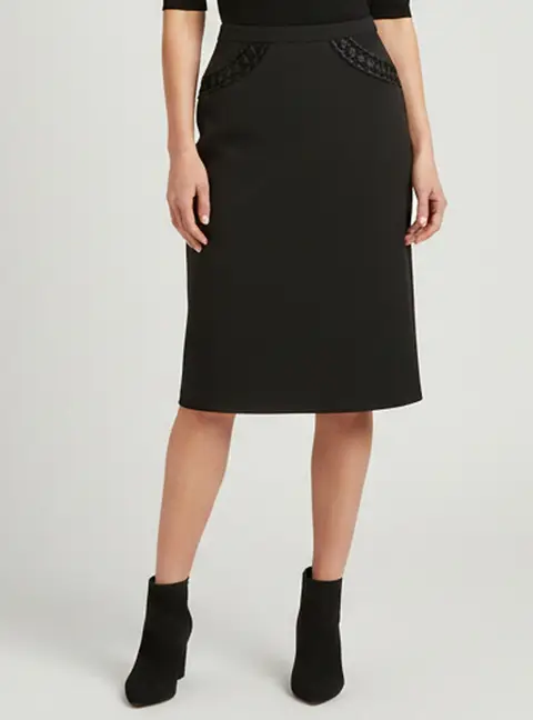 Elie Saab Black Embellished Gabardine Pencil Skirt XL