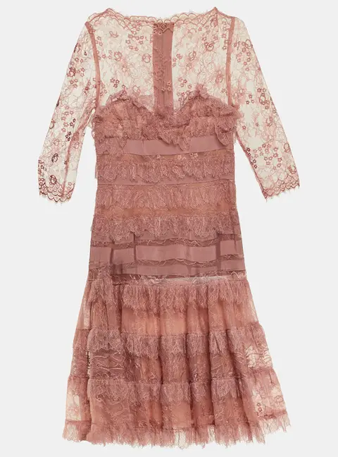 Elie Saab Pink Lace Ruffled Knee Length Dress L