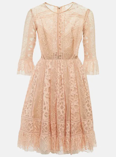 Elie Saab Pink Lace Ruffled Short Dress M