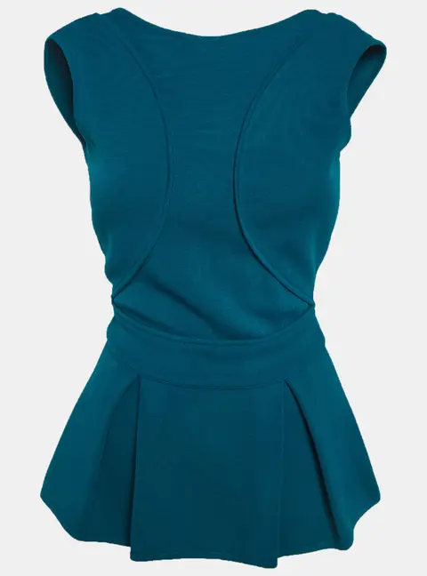 Elie Saab Blue Ponte Knit Backless Peplum Top S