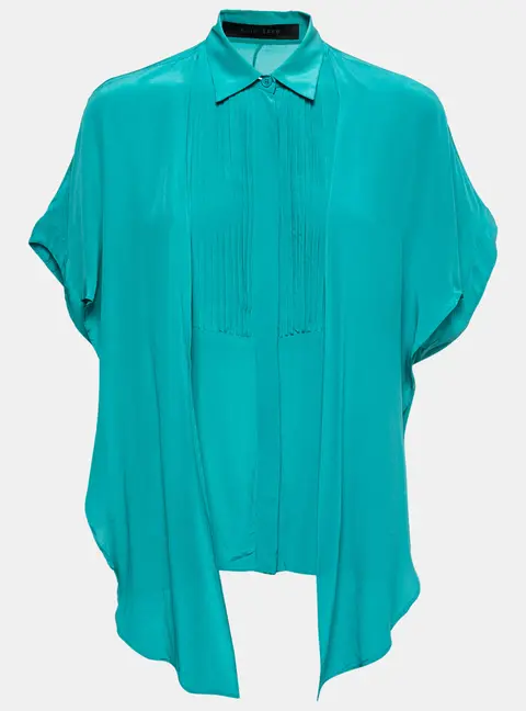 Elie Saab Green Crepe Silk Ruffled Overlay Shirt M