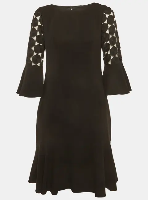 Elie Tahari Black Lace Sleeve Crepe Short Dress M
