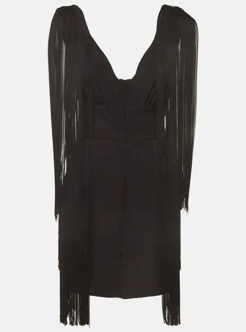 Elisabetta Franchi Black Nylon Blend Fringe Sleeveless Mini Dress S