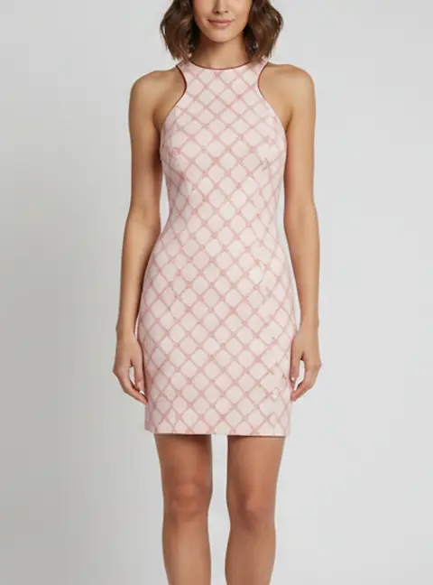 Elisabetta Franchi Pink Monogram Crepe Sleeveless Mini Dress S