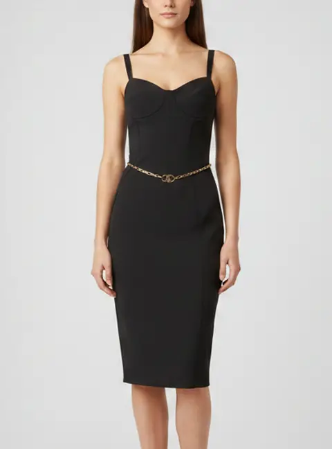 Elisabetta Franchi Black Crepe Bustier Midi Dress M