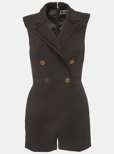 Elisabetta Franchi Black Stretch Crepe Double Breasted Romper M