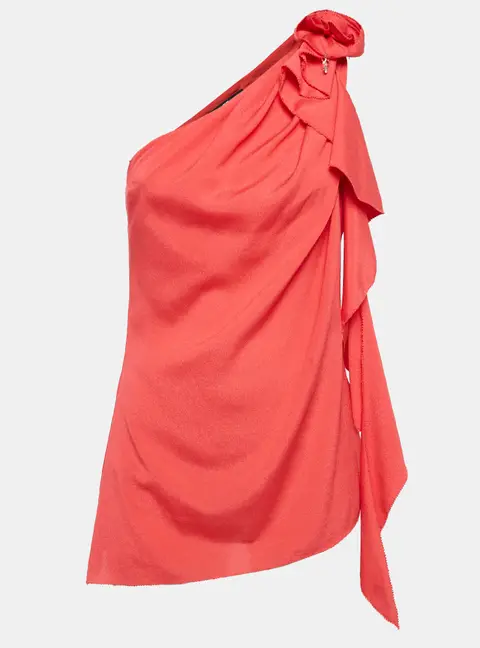 Elisabetta Franchi Red Crepe One Shoulder Top L