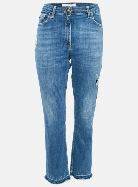Elisabetta Franchi Blue Ripped Denim Straight-Leg Jeans L Waist 31"