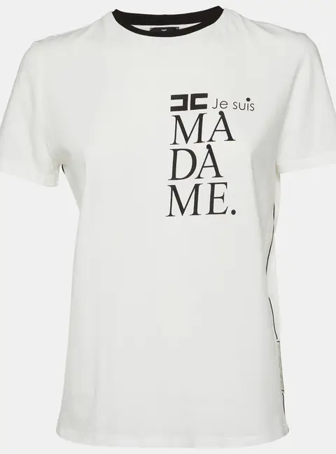 Elisabetta Franchi White Printed Cotton Crew Neck T-Shirt L