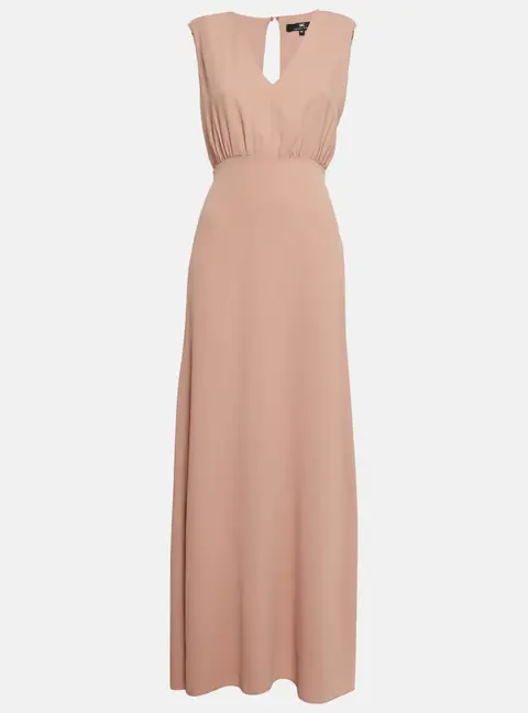Elisabetta Franchi Beige Crepe Sleeveless Maxi Dress M