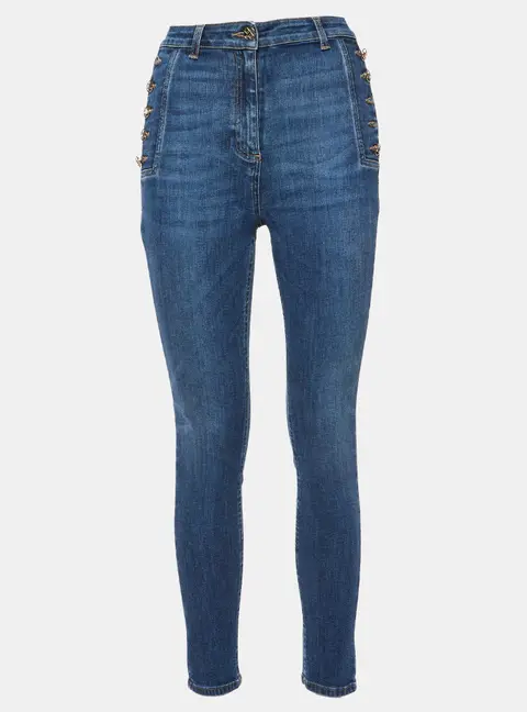 Elisabetta Franchi Blue Denim Button Detail Jeans M Waist 28"