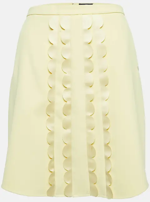Elisabetta Franchi Yellow Crepe Scallop Detail Mini Skirt M