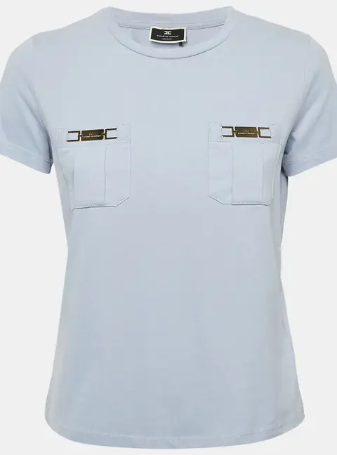 Elisabetta Franchi Lavender Logo Plaque Jersey T-Shirt S