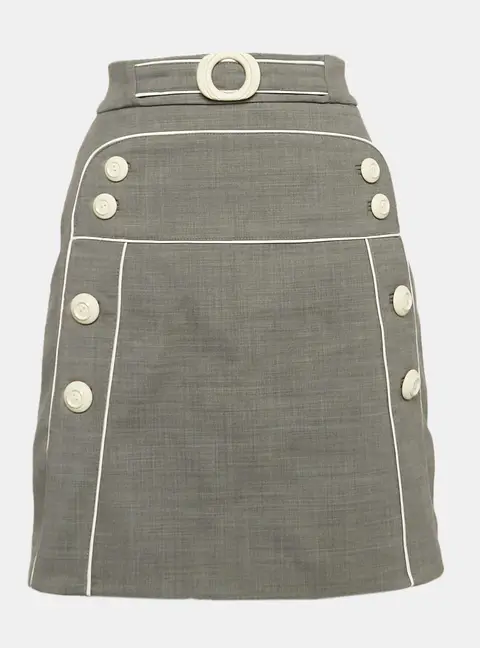 Elisabetta Franchi Grey Wool Blend Button Detail Mini Skirt S