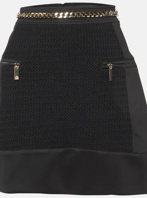 Elisabetta Franchi Black Jersey Waist Chain Detail Mini Skirt L