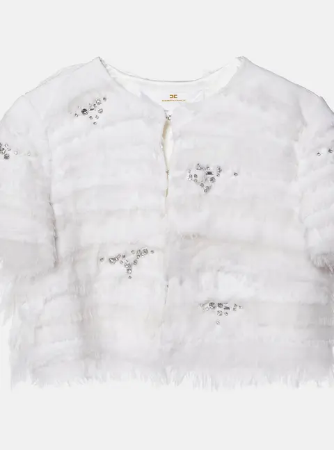 Elisabetta Franchi White Studded Crepe Crop Jacket M