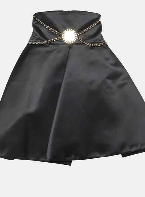 Elisabetta Franchi Black Satin Chain Detail Pleated Mini Skirt M