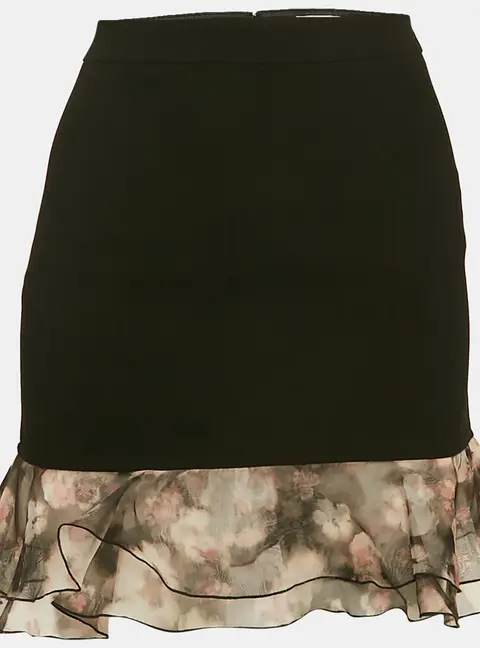 Elisabetta Franchi Black Organza Trim Crepe Ruffled Mini Skirt S